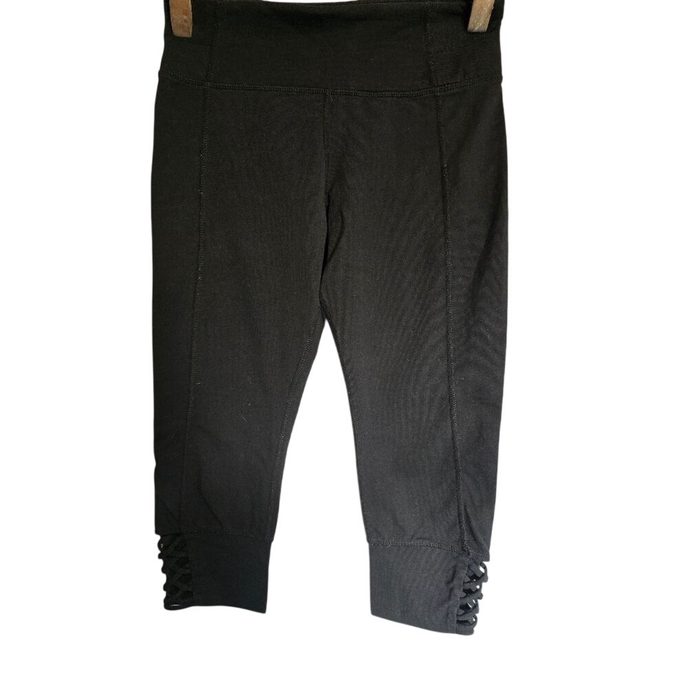 Calvin Klein Performance‎ Womens Black Capri Leggings Strappy Lattice Cuff Small